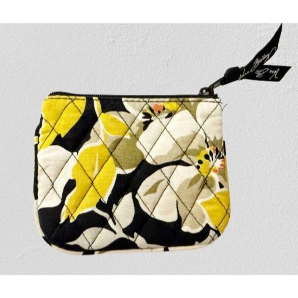 Vera Bradley Dogwood 4"x 5" Small Lined Cosmetic/Coin Pouch Black White Floral